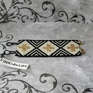 INK + ALLOY Black and Gold Geometric Beaded Bracelet